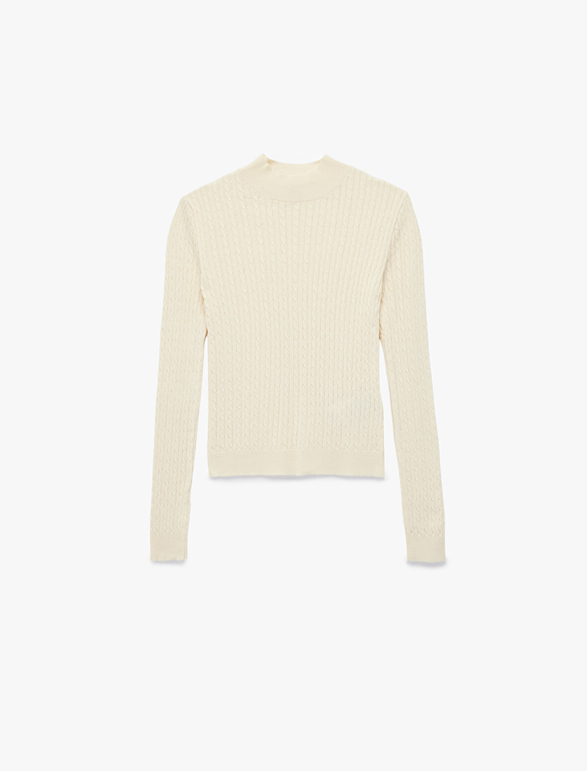 Regular Fit Uzun Kollu Hafif Dik Yaka Saç Örgü Kazak