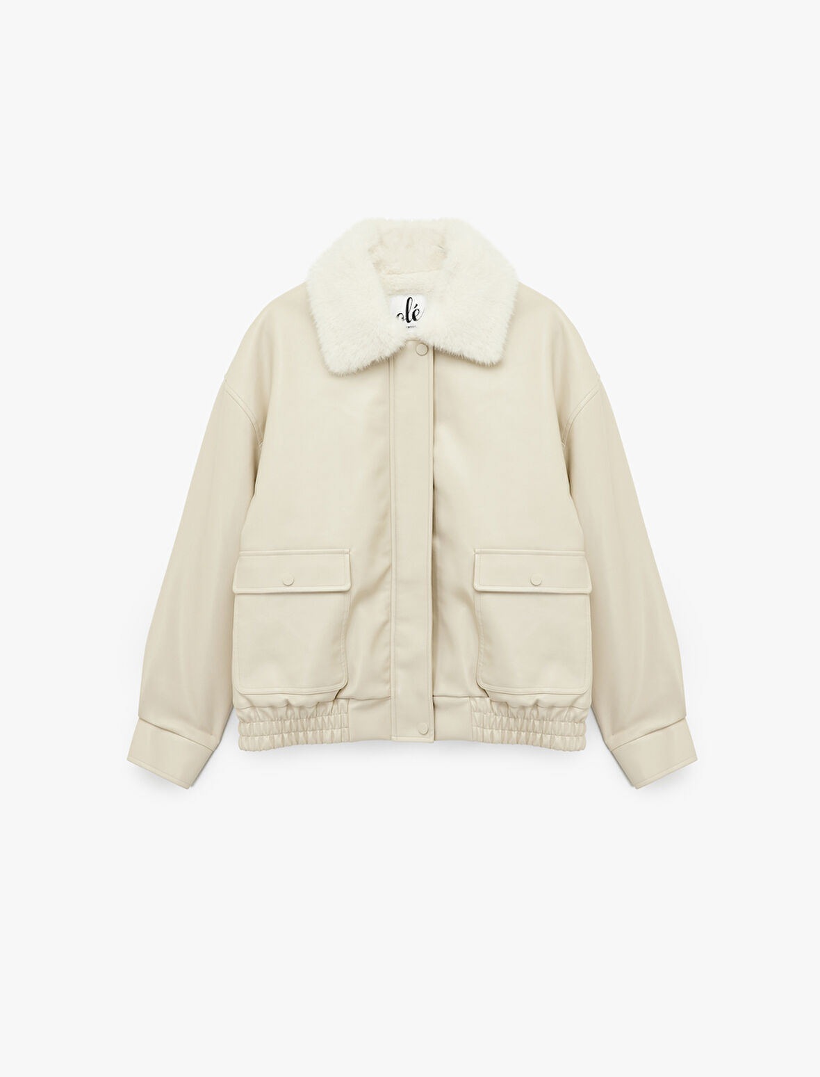 Suni Kürk Yaka Rahat Kalıp Fermuarlı Cep Detaylı Bomber Ceket