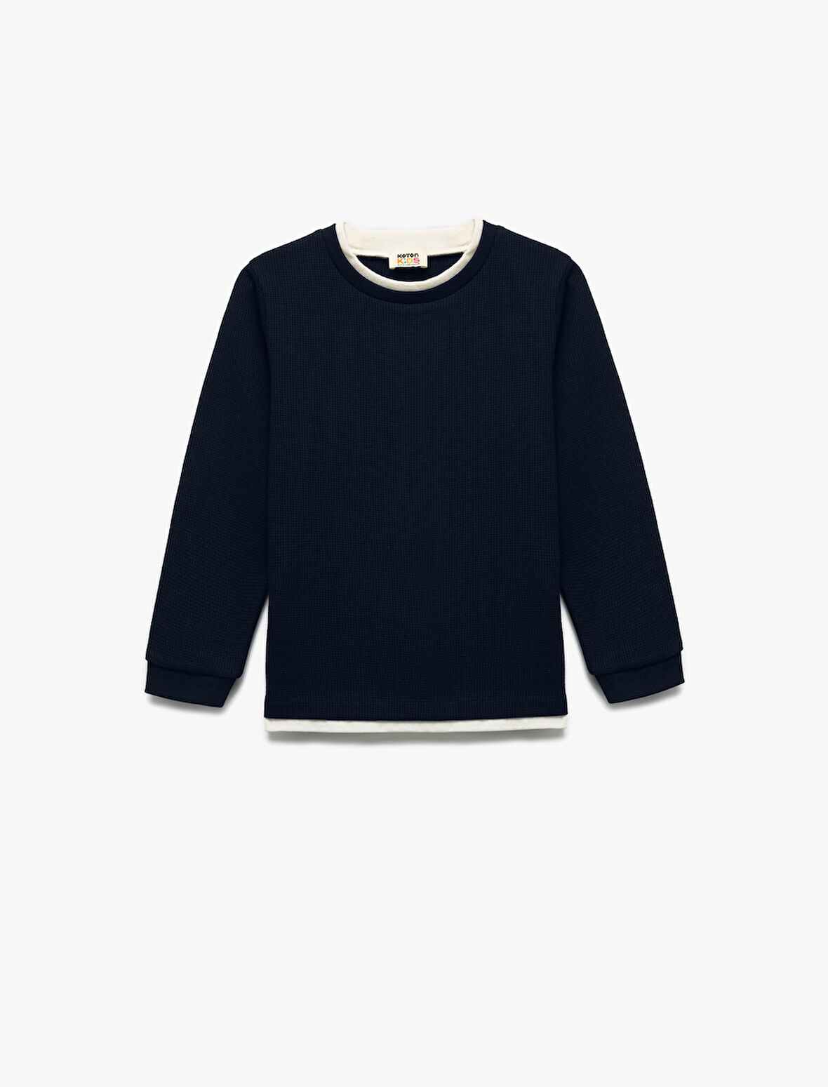 Şardonlu Bisiklet Yaka Çizgili Uzun Kollu Basic Okul Sweatshirt