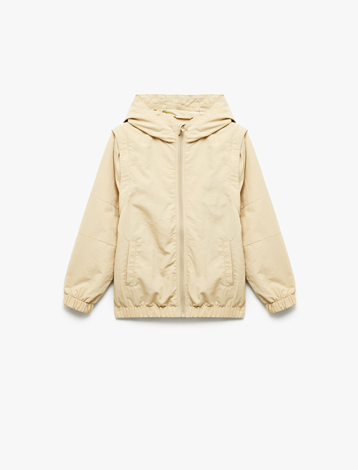 Uzun Kollu Fermuarlı Basic Kapşonlu Ceket