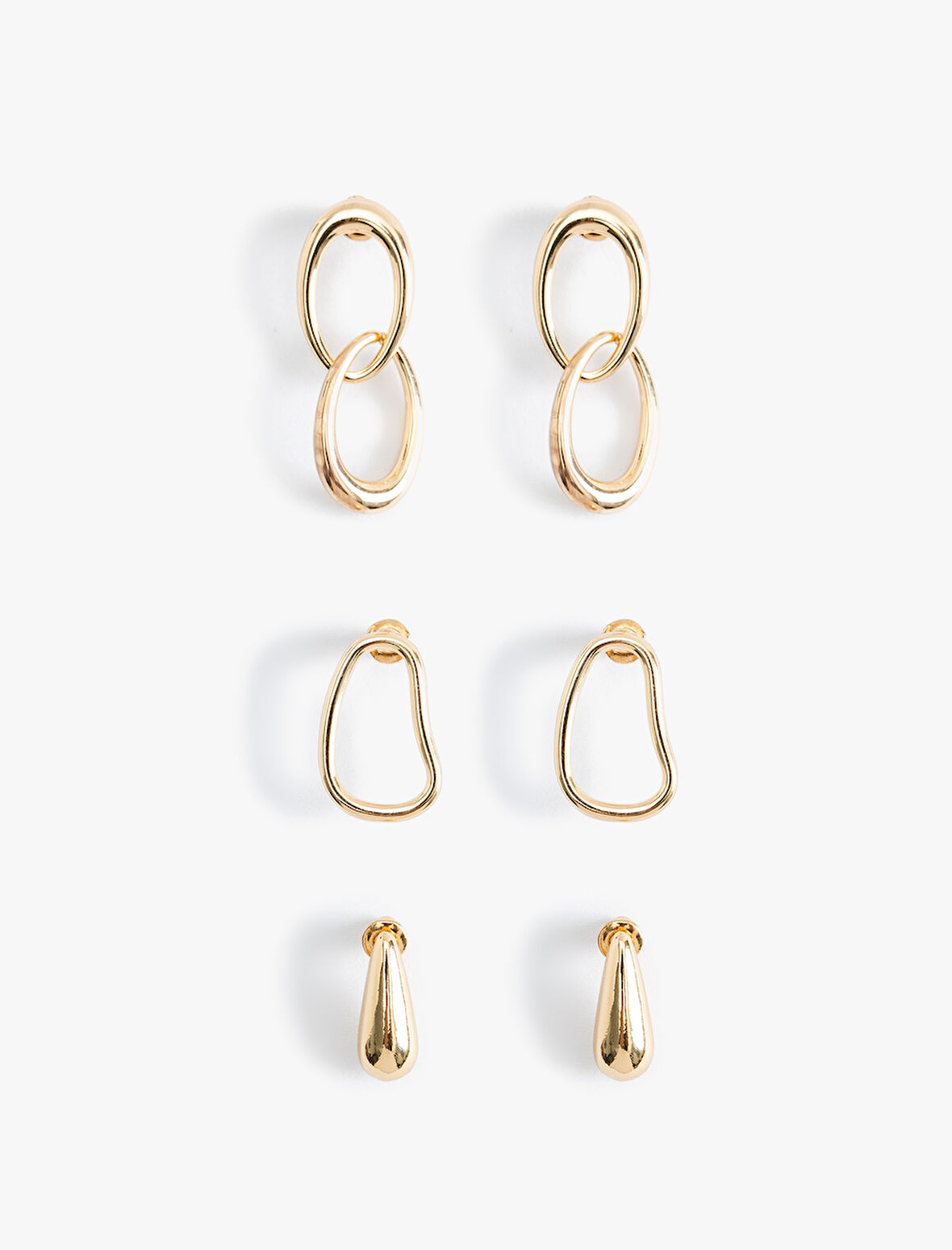 3'lü Sallantılı Soyut Şekilli Küpe Seti