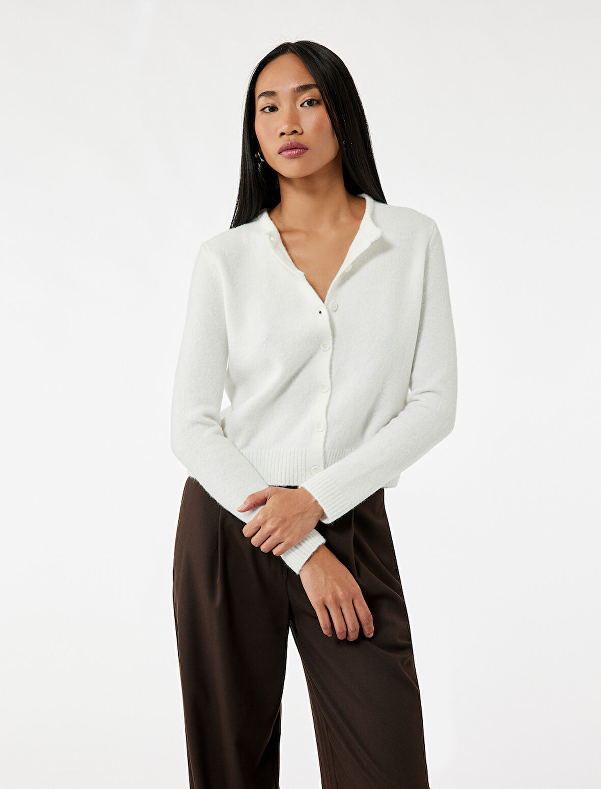 Regular Fit Uzun Kollu Bisiklet Yaka Triko Hırka