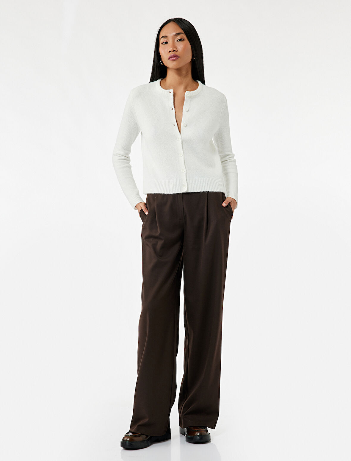 Regular Fit Uzun Kollu Bisiklet Yaka Triko Hırka