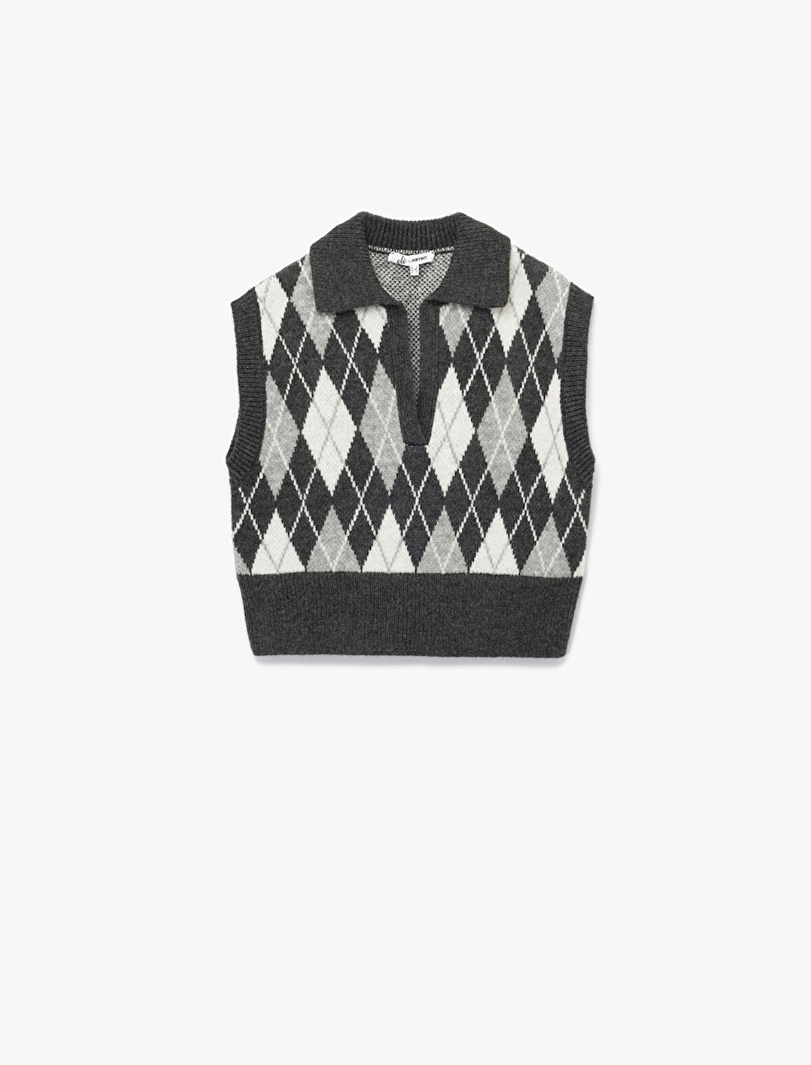 Kolsuz Baklava Desenli Jakarlı Polo Yaka Triko Süveter