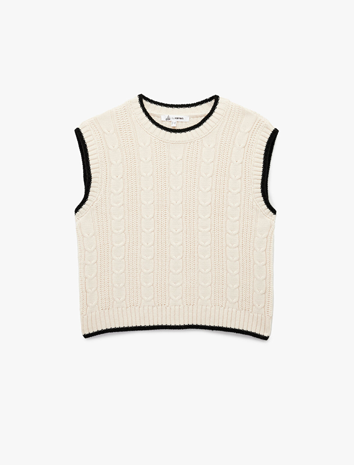 Saç Örgü Dokulu Kolsuz Biyeli Bisiklet Yaka Süveter