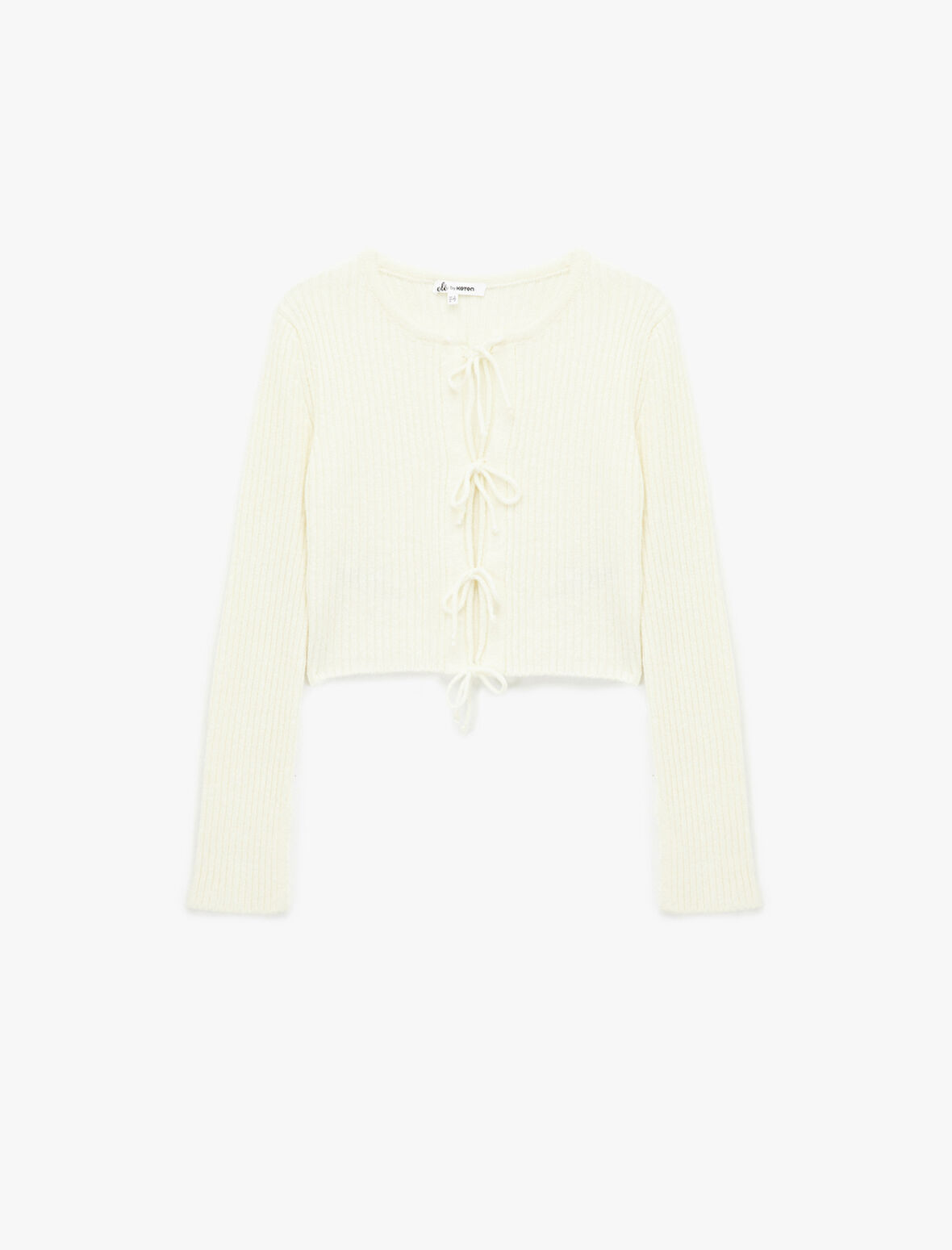 Uzun Kollu Bisiklet Yaka Bağlama Detaylı Triko Hırka