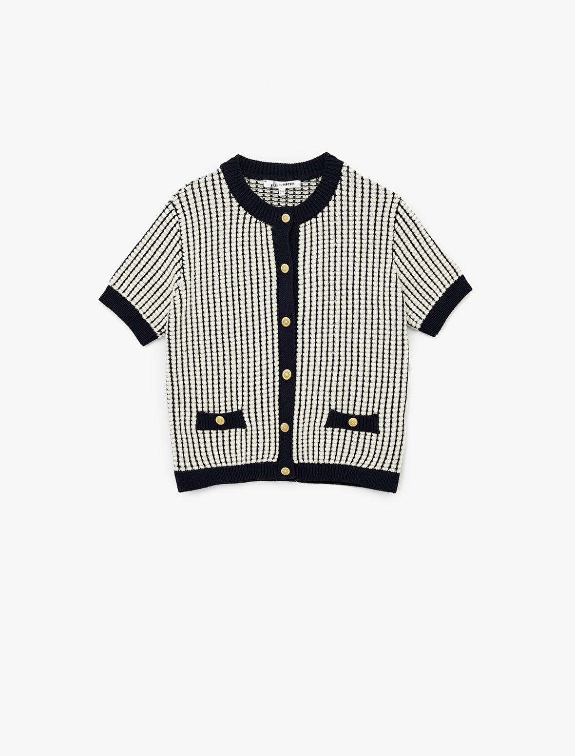 Düğmeli Cep Detaylı Bisiklet Yaka Kısa Kollu Triko Hırka