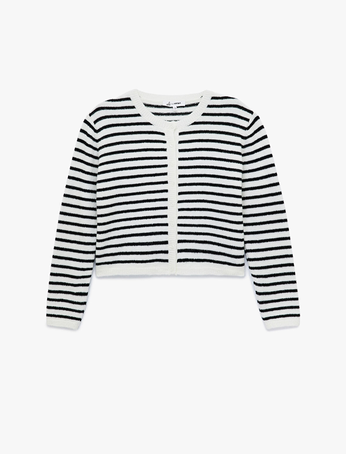 Uzun Kollu Düğmeli Bisiklet Yaka Çizgili Triko Hırka