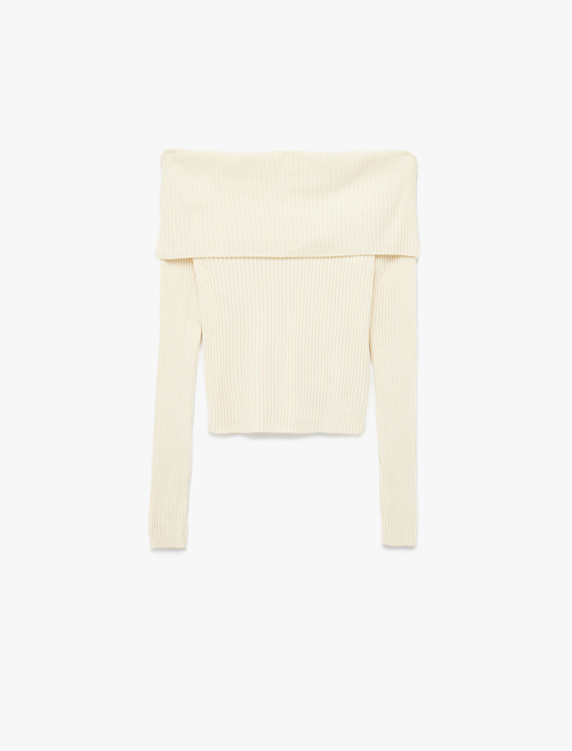 Uzun Kollu Slim Fit Omzu Açık Fitilli Triko Kazak