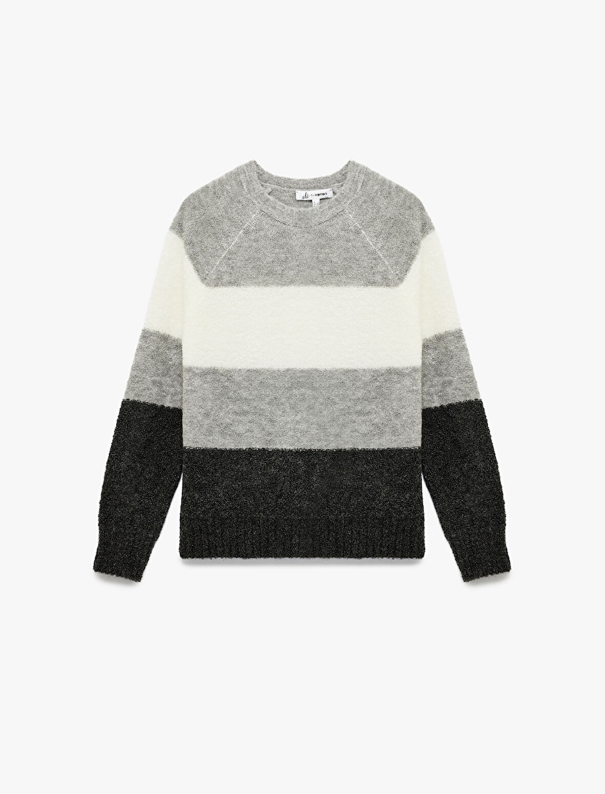 Uzun Kollu Bisiklet Yaka Renk Bloklu Triko Kazak