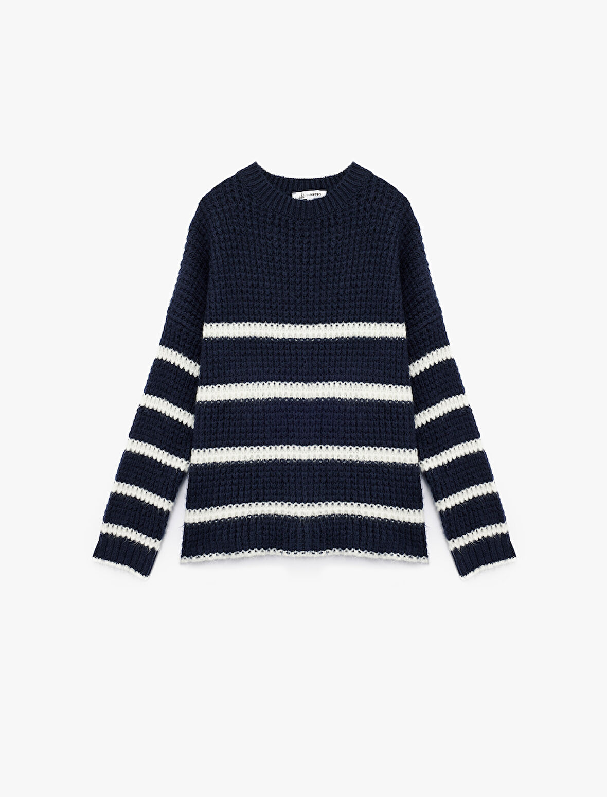 Şerit Desenli Bisiklet Yaka Uzun Kollu Triko Kazak