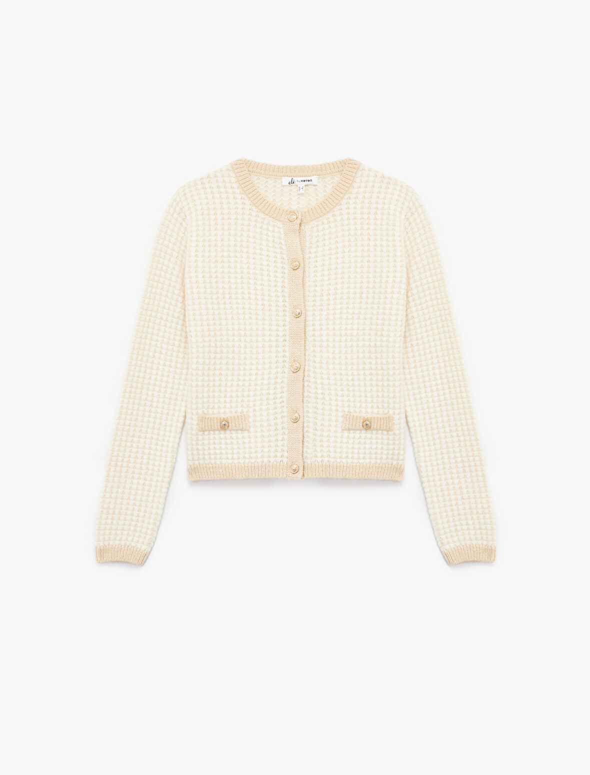 Düğmeli Cep Detaylı Minimal Desenli Uzun Kollu Bisiklet Yaka Triko Hırka