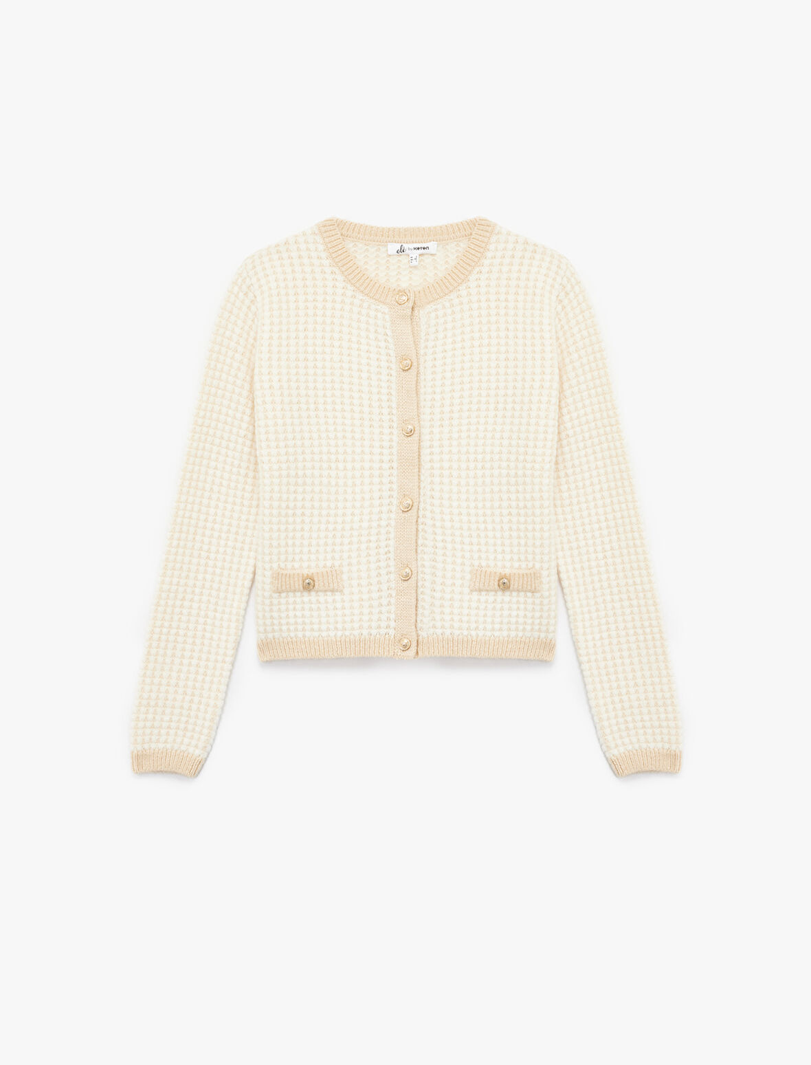 Düğmeli Cep Detaylı Minimal Desenli Uzun Kollu Bisiklet Yaka Triko Hırka