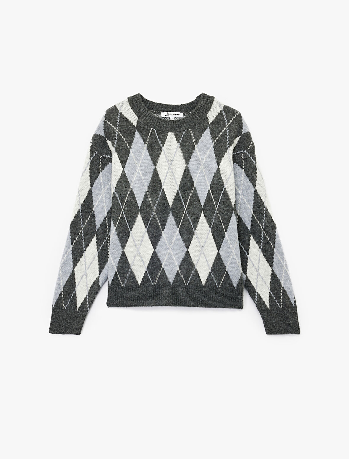 Uzun Kollu Bisiklet Yaka Baklava Desenli Triko Kazak