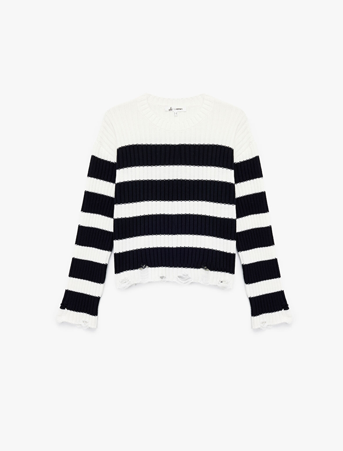 Renk Bloklu Uzun Kollu Bisiklet Yaka Yırtık Detaylı Triko Kazak