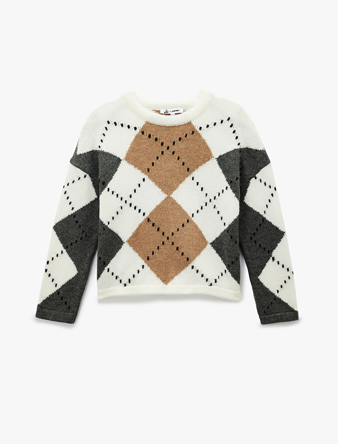 Uzun Kollu Bisiklet Yaka Baklava Desenli Triko Kazak