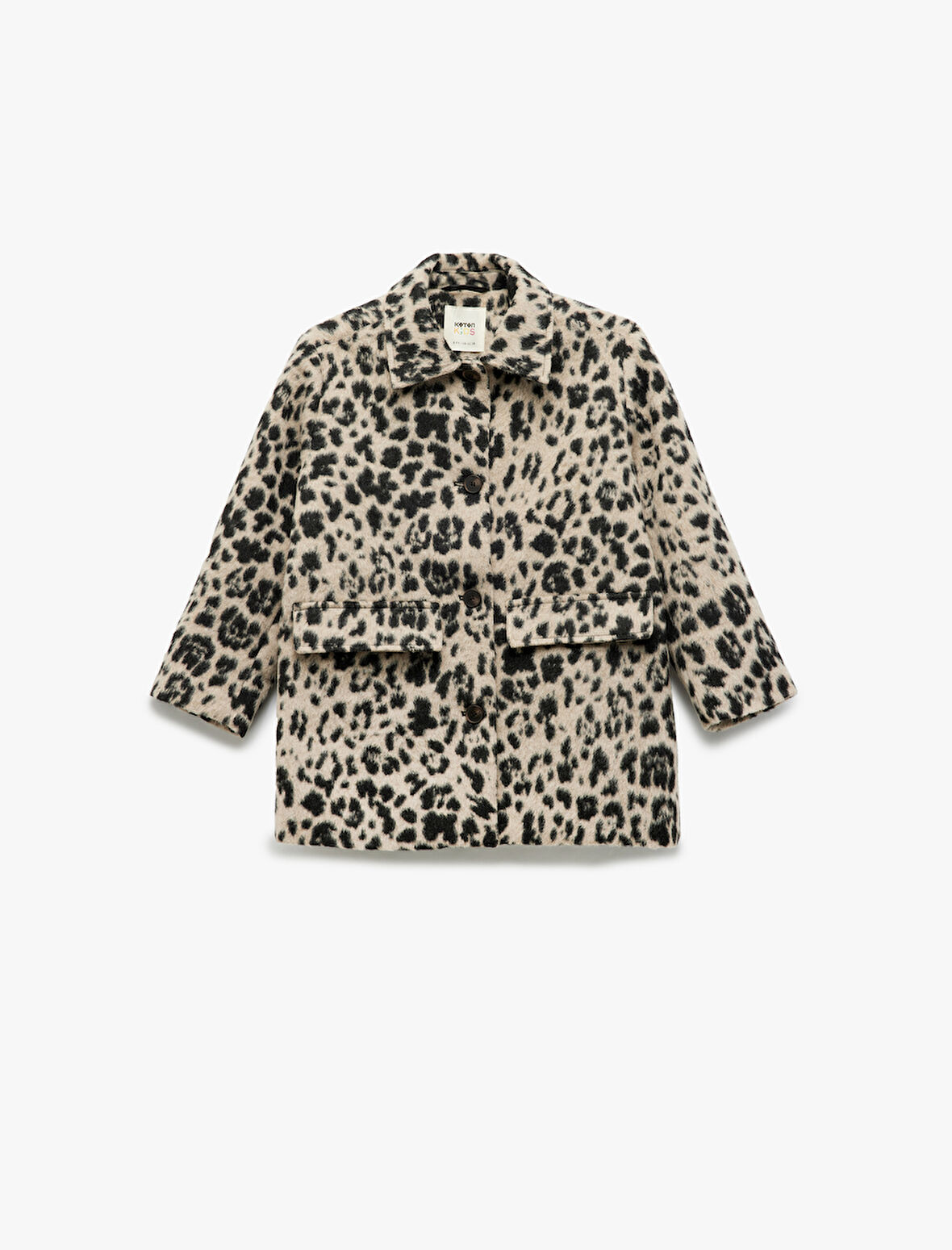 Leopar Desenli Kapaklı Cepli Uzun Kollu Bisiklet Yaka Kaban