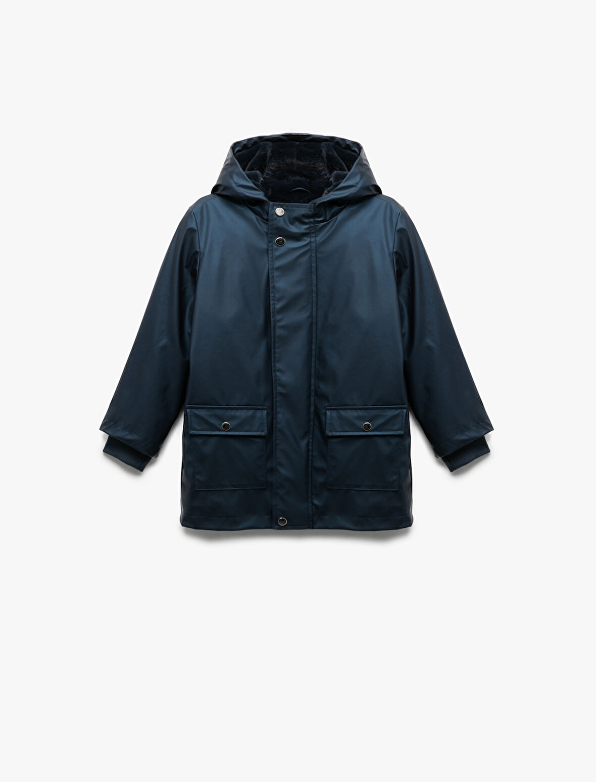 Kapaklı Cepli Uzun Kollu Kapşonlu Yağmurluk 