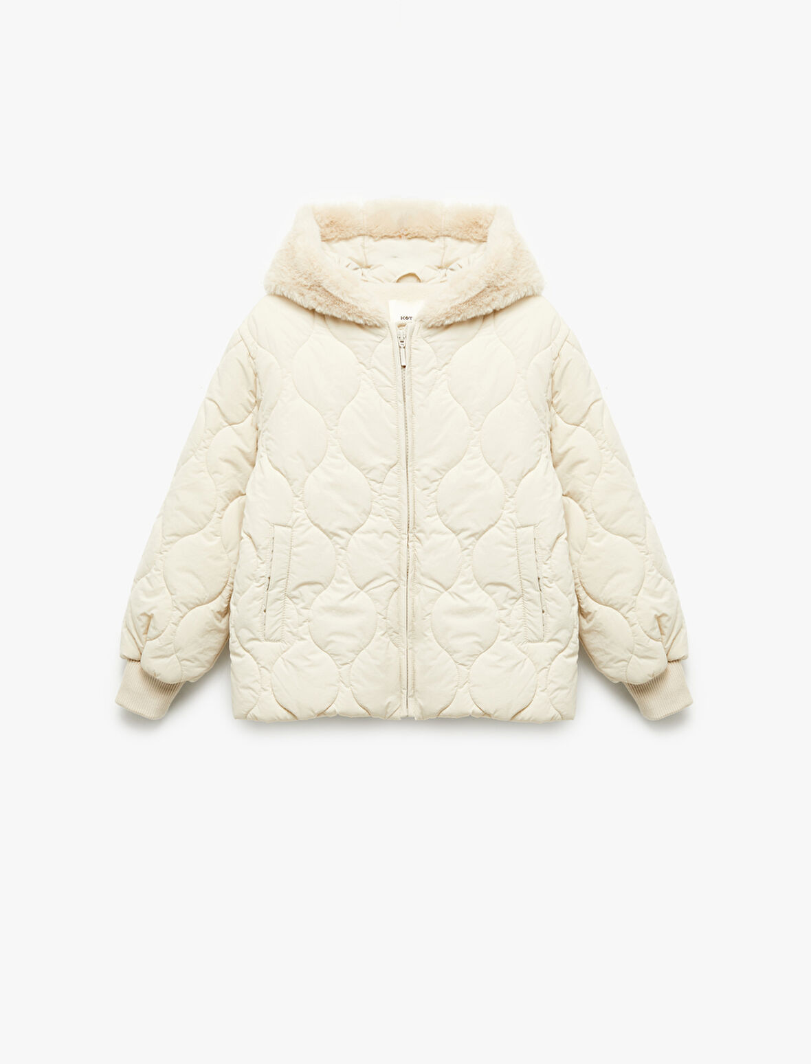 Uzun Kollu Polar Astarlı Fermuarlı Kapitone Kapşonlu Mont