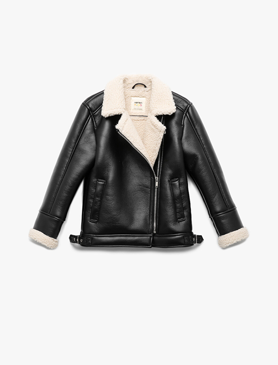 Kruvaze Yaka Rahat Kesim Cep Detaylı İçi Peluşlu Suni Deri Ceket