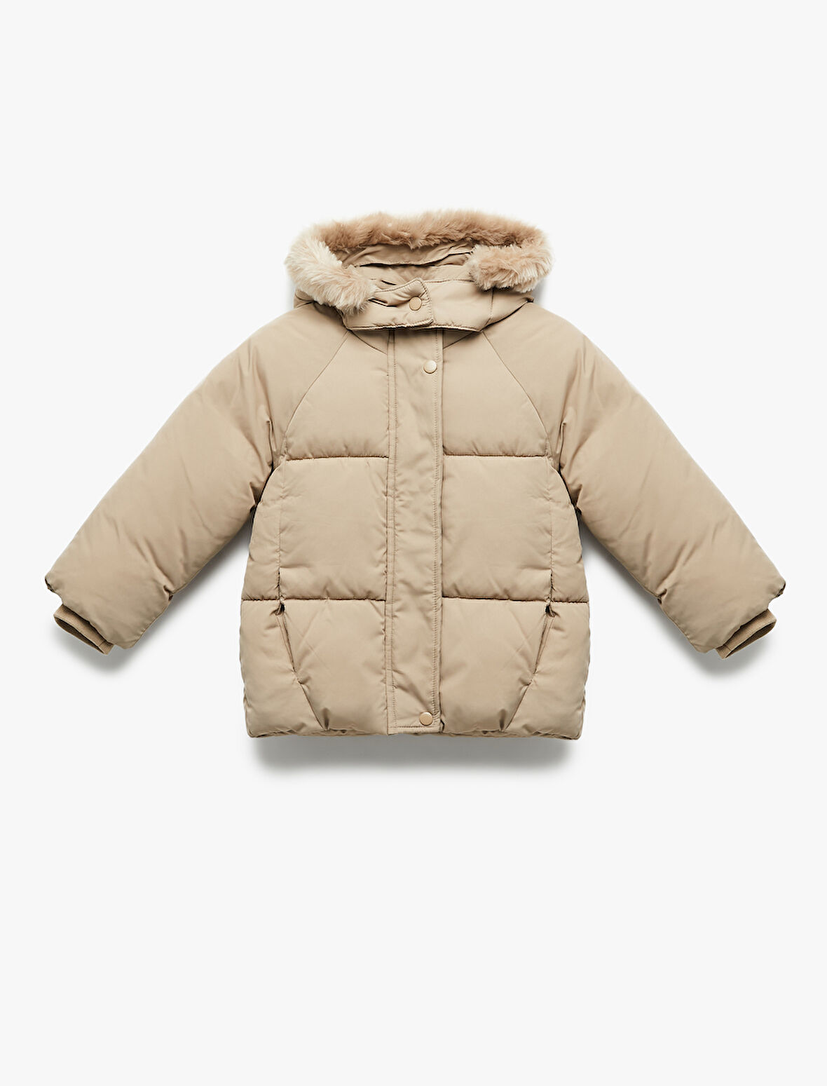 Kapşonlu Uzun Kollu Kapitone Şişme Mont