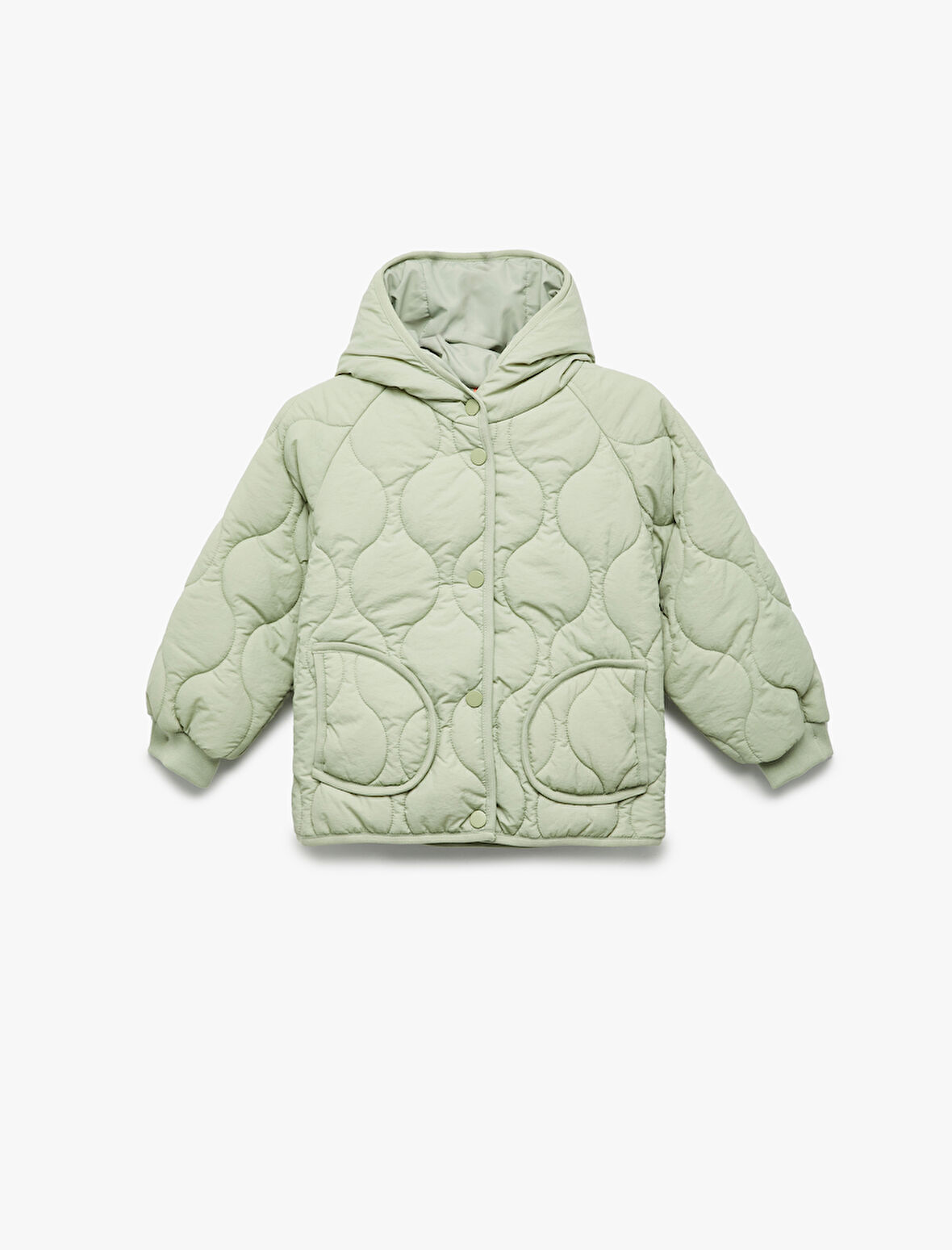 Uzun Kollu Düğmeli Kapşonlu Kapitone Mont