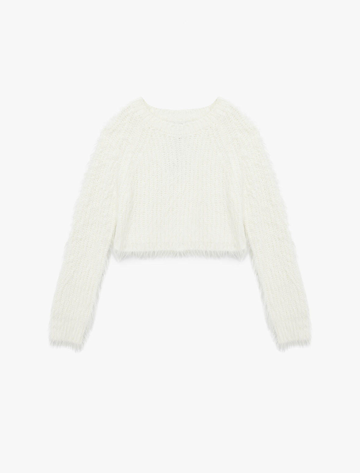 Bisiklet Yaka Uzun Kollu Peluş Crop Kazak