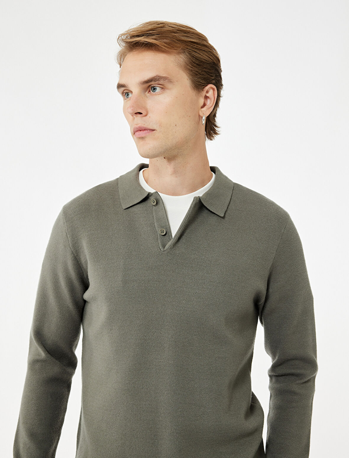 Uzun Kollu Düğmeli Polo Yaka Triko Kazak