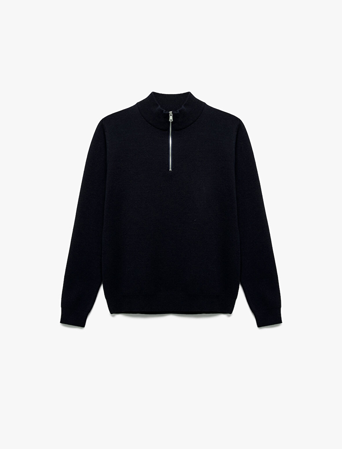 Uzun Kollu Viskon Karışımlı Yarım Fermuarlı Triko Kazak