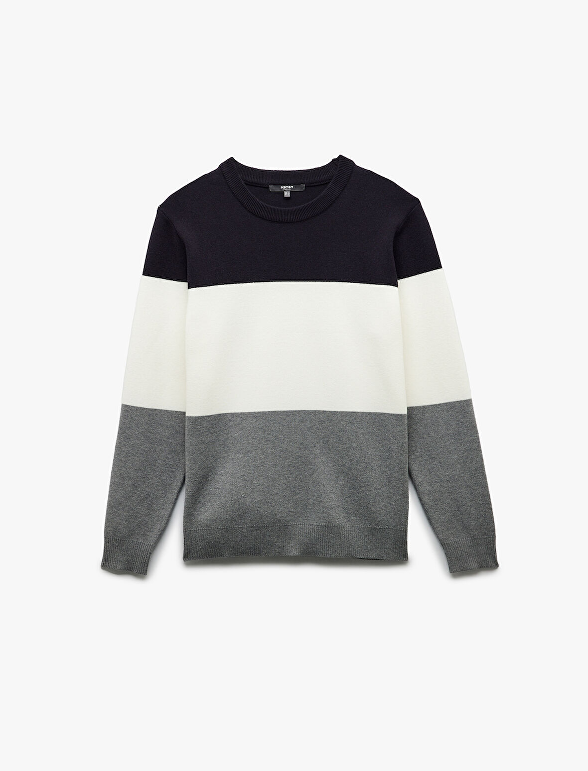 Uzun Kollu Renk Bloklu Bisiklet Yaka Triko Kazak