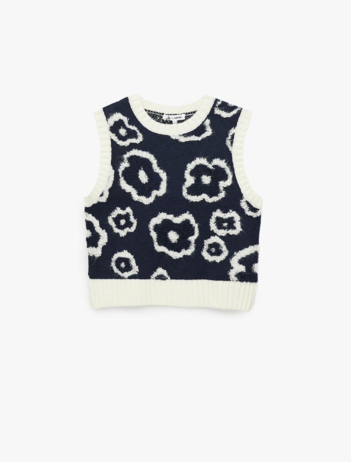 Bisiklet Yaka Çiçekli Kolsuz Triko Süveter