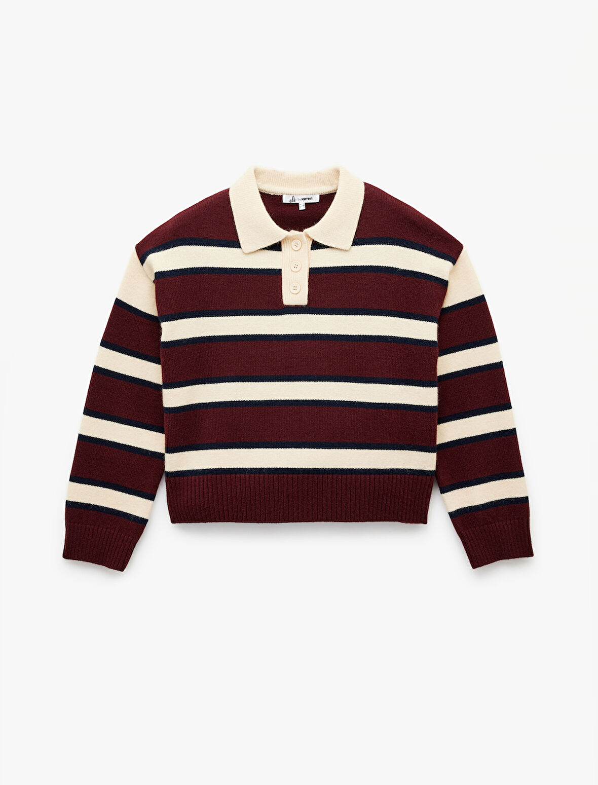 Polo Yaka Çizgili Triko Kazak