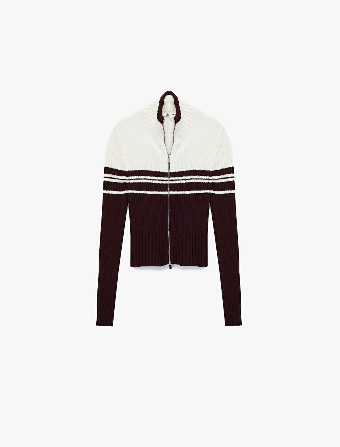 Dik Yaka Slim Fit Uzun Kollu Çizgili Fermuarlı Triko Hırka