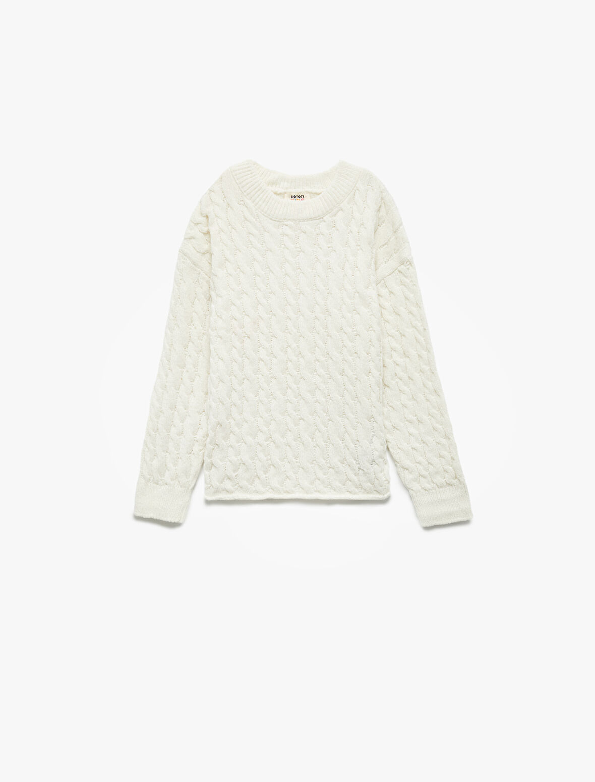 Uzun Kollu Bisiklet Yaka Örgü Detaylı Triko Kazak