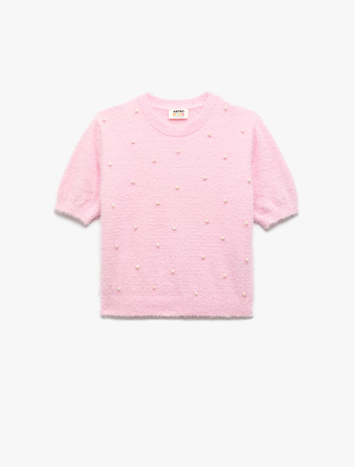 İnci Boncuk Detaylı Kısa Kollu Bisiklet Yaka Triko Kazak