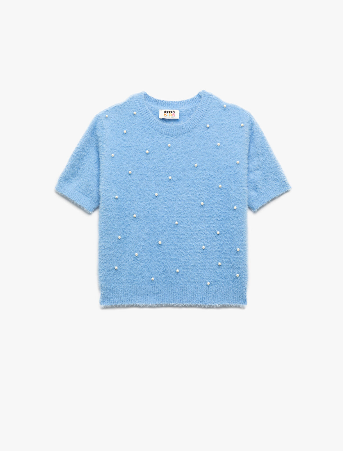 İnci Boncuk Detaylı Kısa Kollu Bisiklet Yaka Triko Kazak