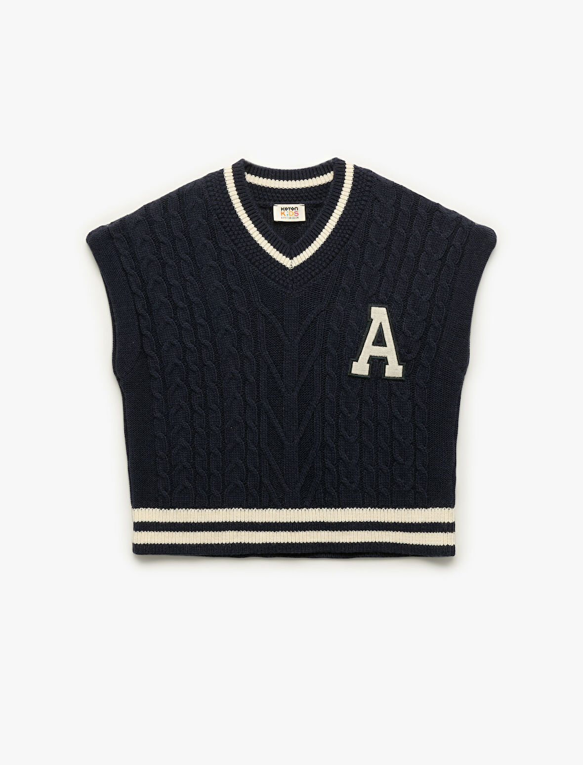 V Yaka Örgü Detaylı Triko Süveter