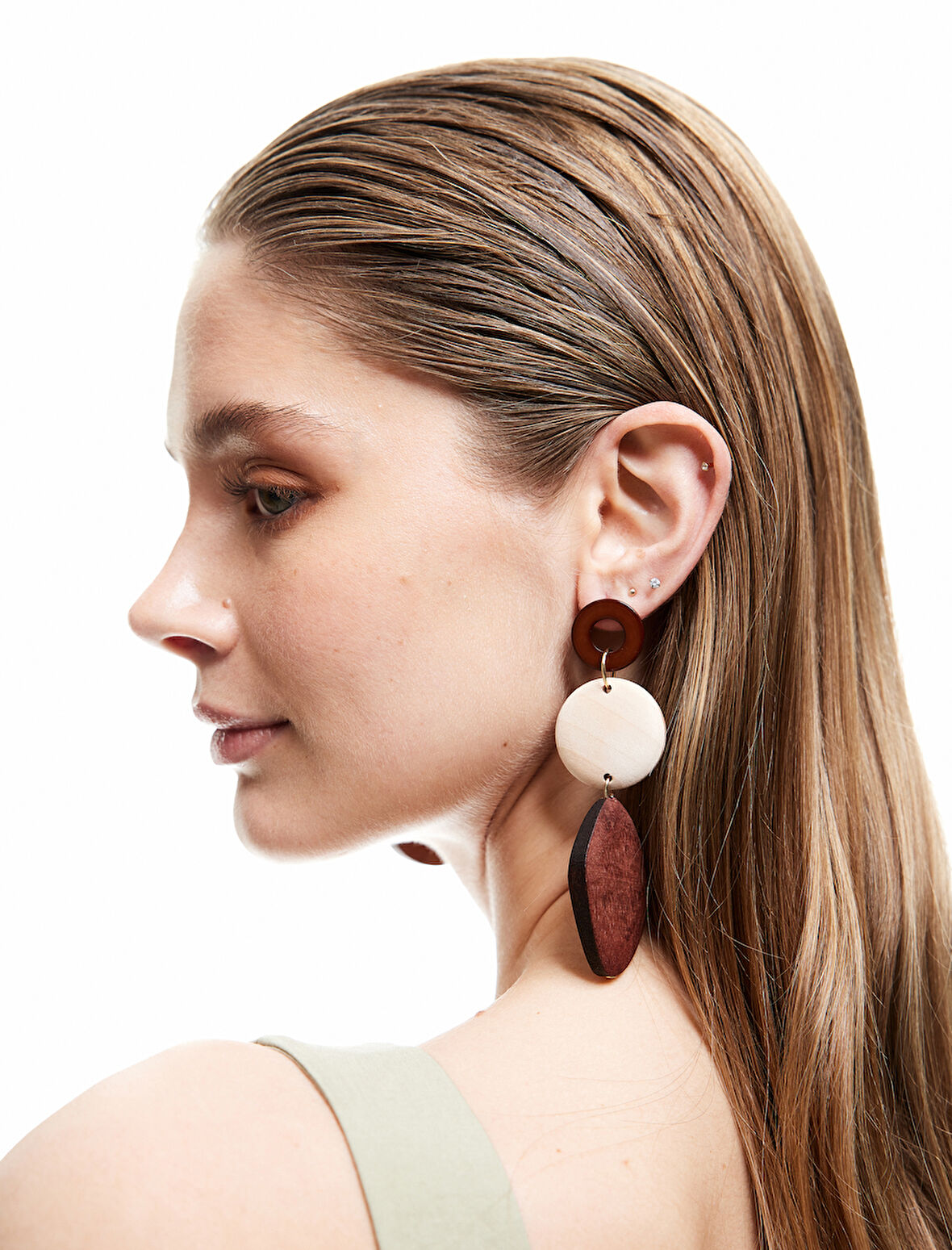 Büyük Boy Sallantılı Ahşap Geometrik Küpe