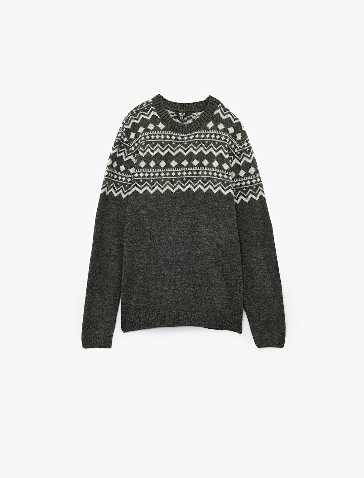 Uzun Kollu Bisiklet Yaka Desenli Triko Kazak