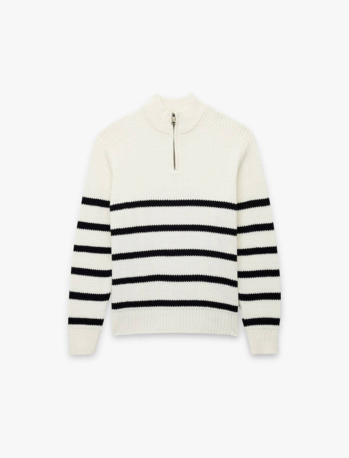 Uzun Kollu Çizgili Basic Yarım Fermuarlı Triko Kazak