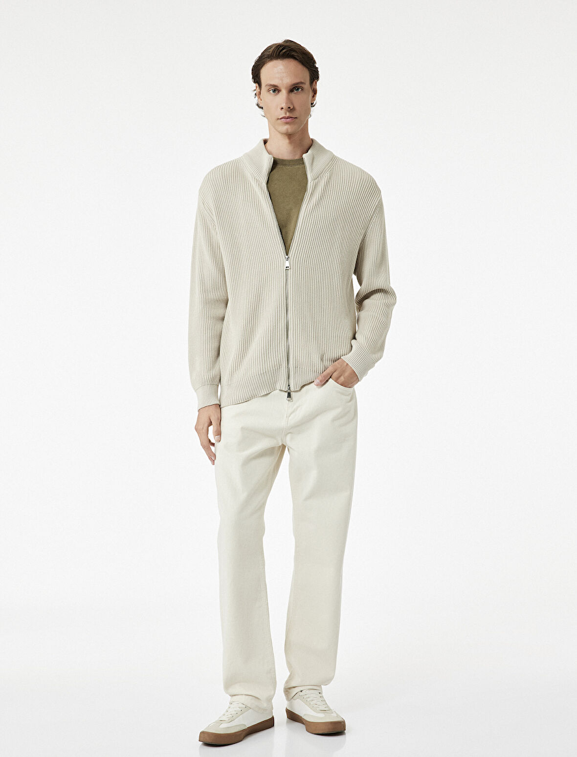 Uzun Kollu Pamuklu Tam Fermuarlı Triko Hırka