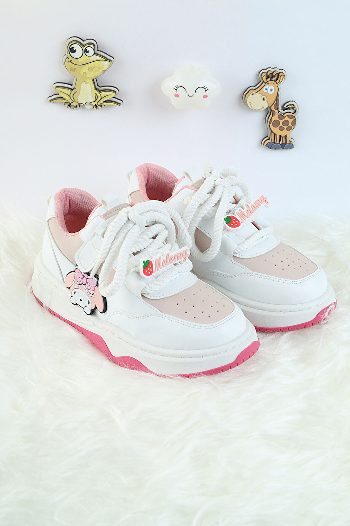 Unisex Çocuk Spor Ayakkabı Kuromi Spor Ayakkabı Özel Tasarım BaĞçıklı ve Cırtlı Çocuk Sneaker Spor