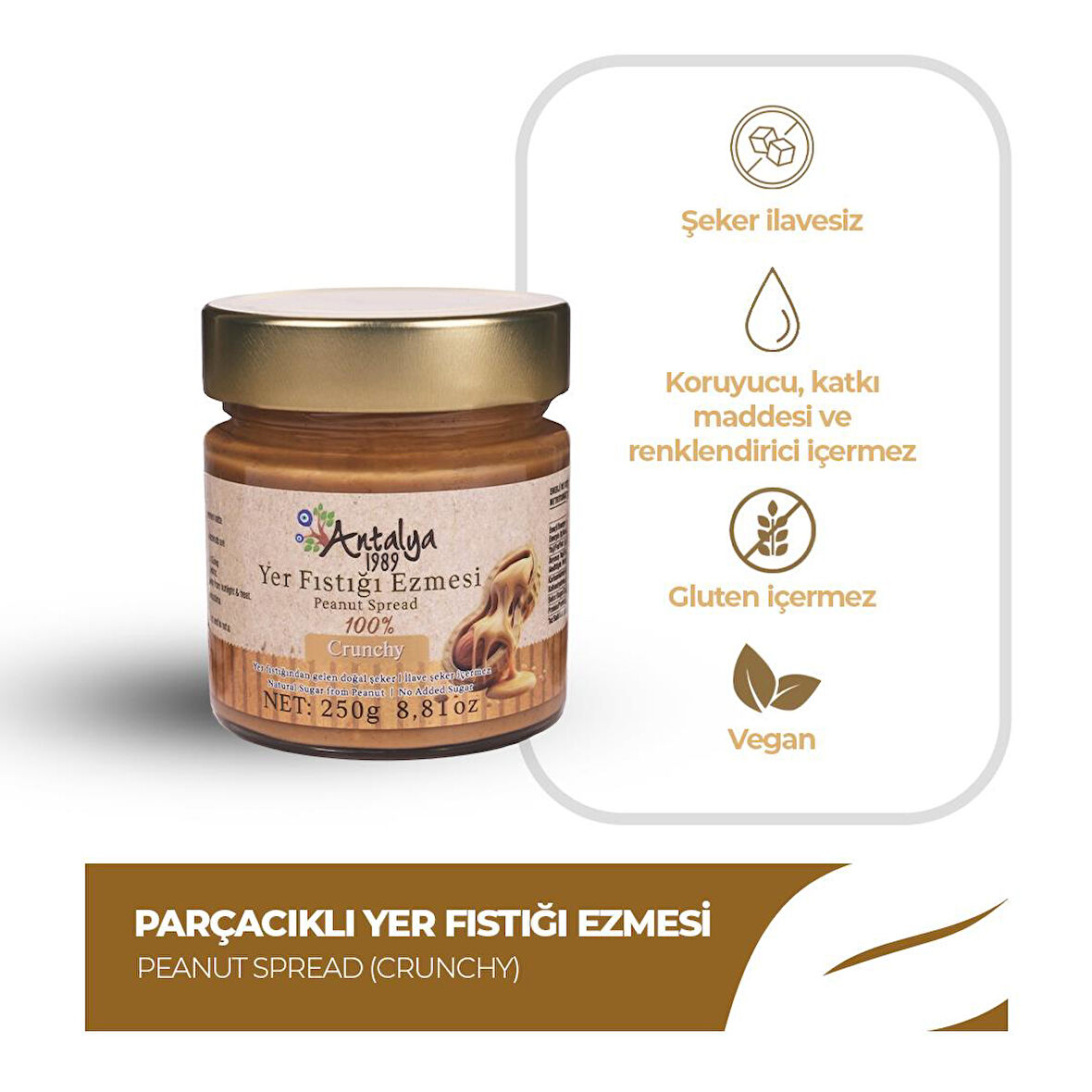 Antalya Reçelcisi 250g Sürülebilir Parçacıklı Yer Fıstığı Ezmesi