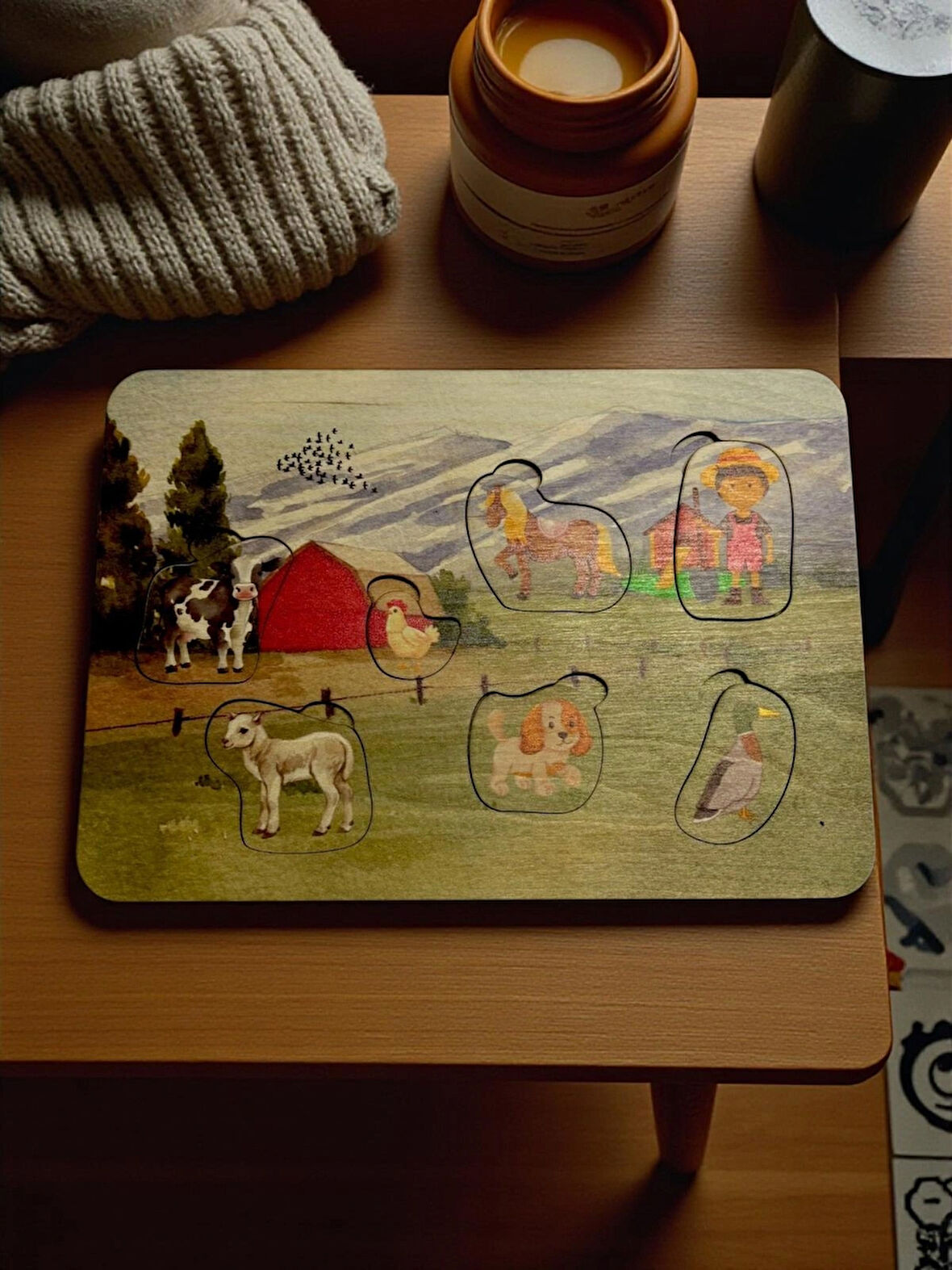 Dino Dünyası, Ahşap Çocuk Puzzle, Renkli Dinozor Temalı Yapboz, Bul Tak Bulmaca, 6 Parça