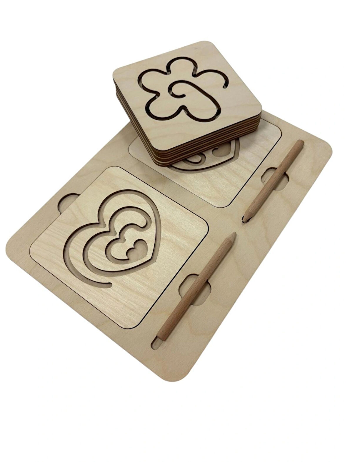 Ahşap Sağ ve Sol El Koordinasyon Oyunu, İki El Çizgi Çalışması, Farklı Desenler, 5 Çizim Seti