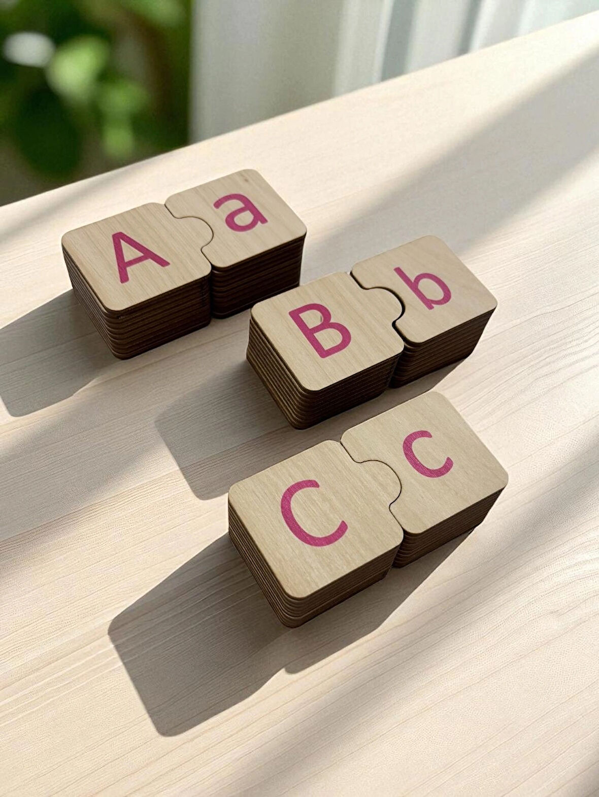 Ahşap Sayı Eşleme, Pembe, Sayı Puzzle, Ahşap Puzzle, Montessori Sayı Bulmaca Oyunu, Sayma Oyunu