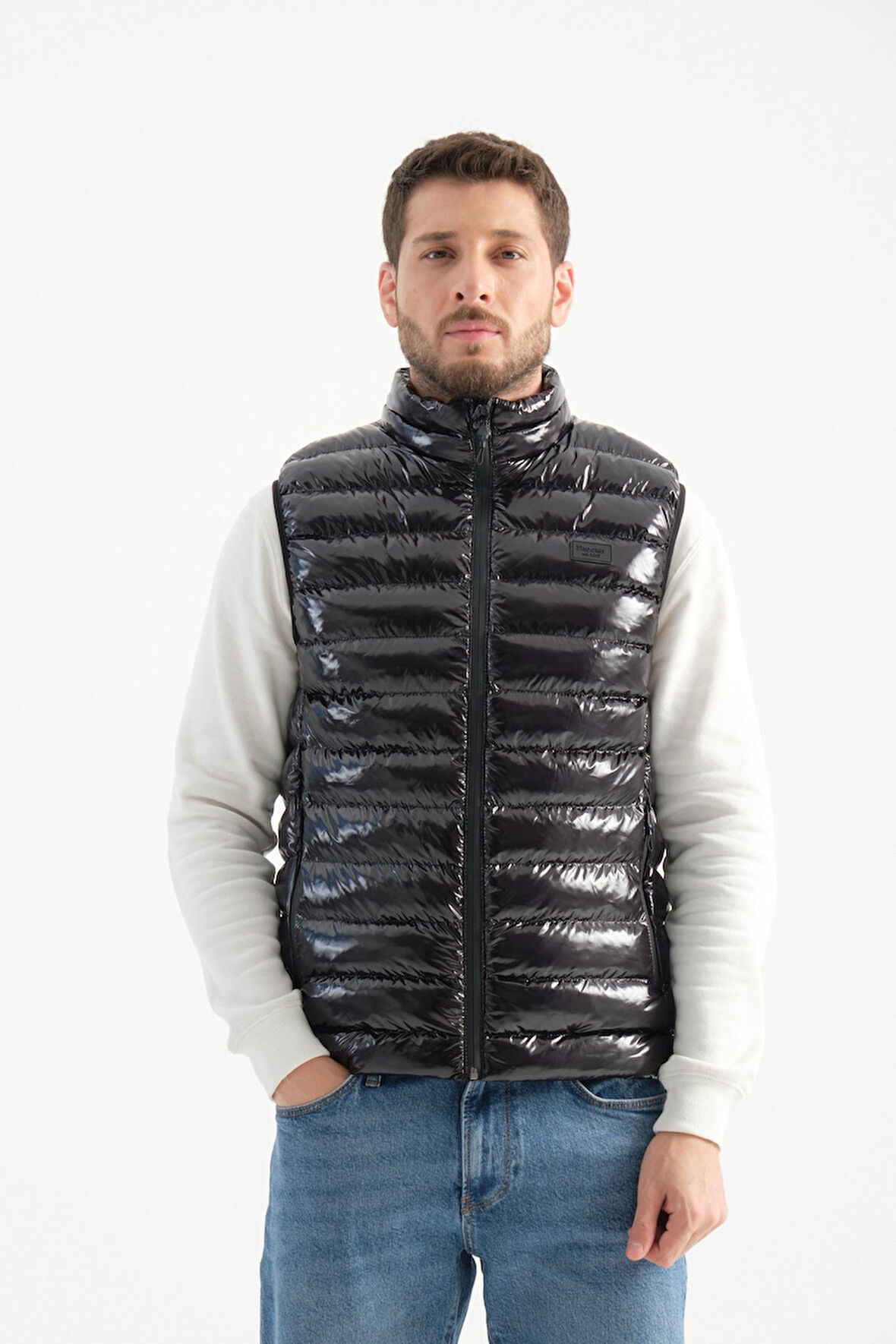 Siyah - 2XL Erkek Parlak Yelek Luxe Bej