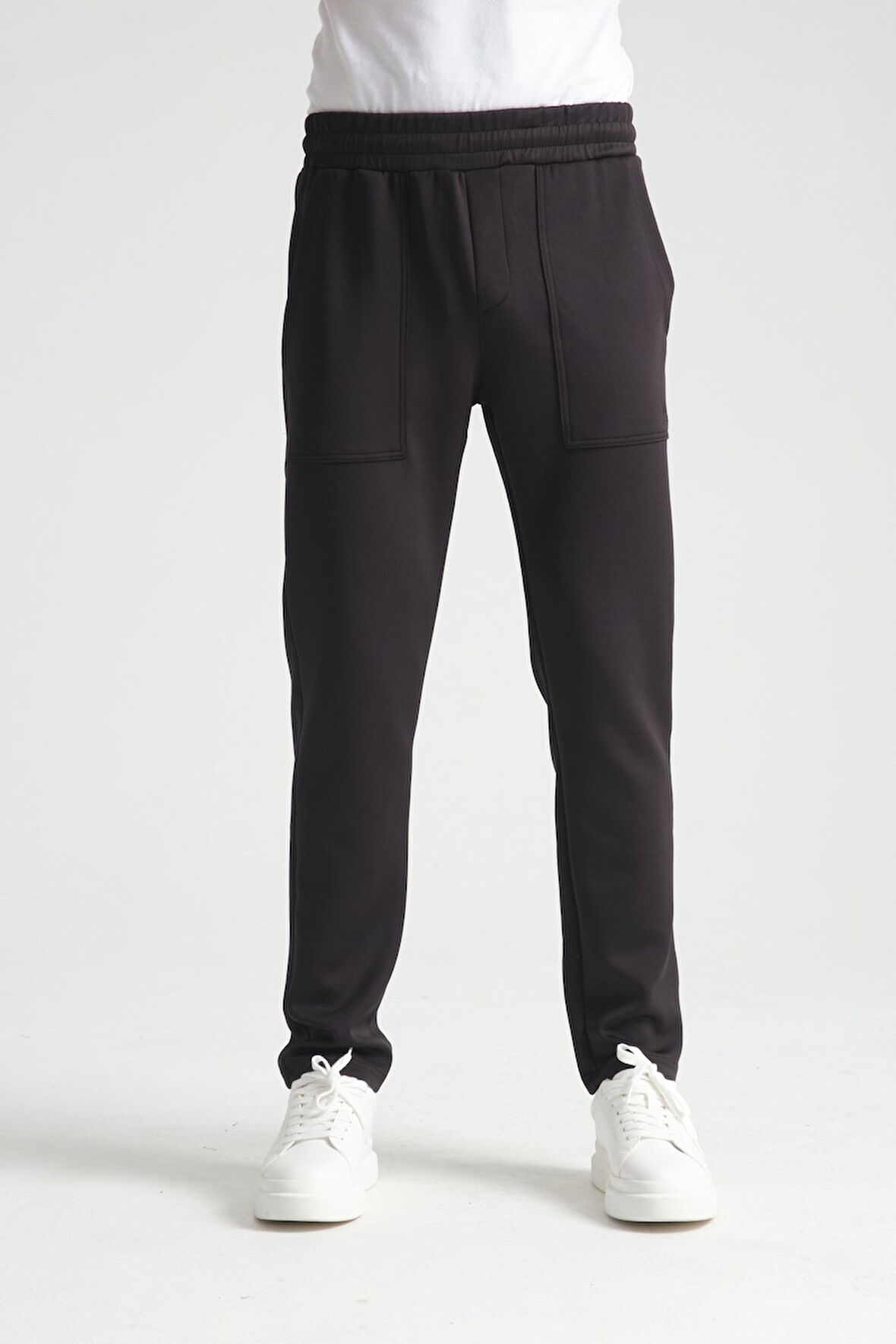 Lacivert - M Erkek Düz Paça Beli Bağcıklı Logo Detaylı Jogger Eşofman Altı