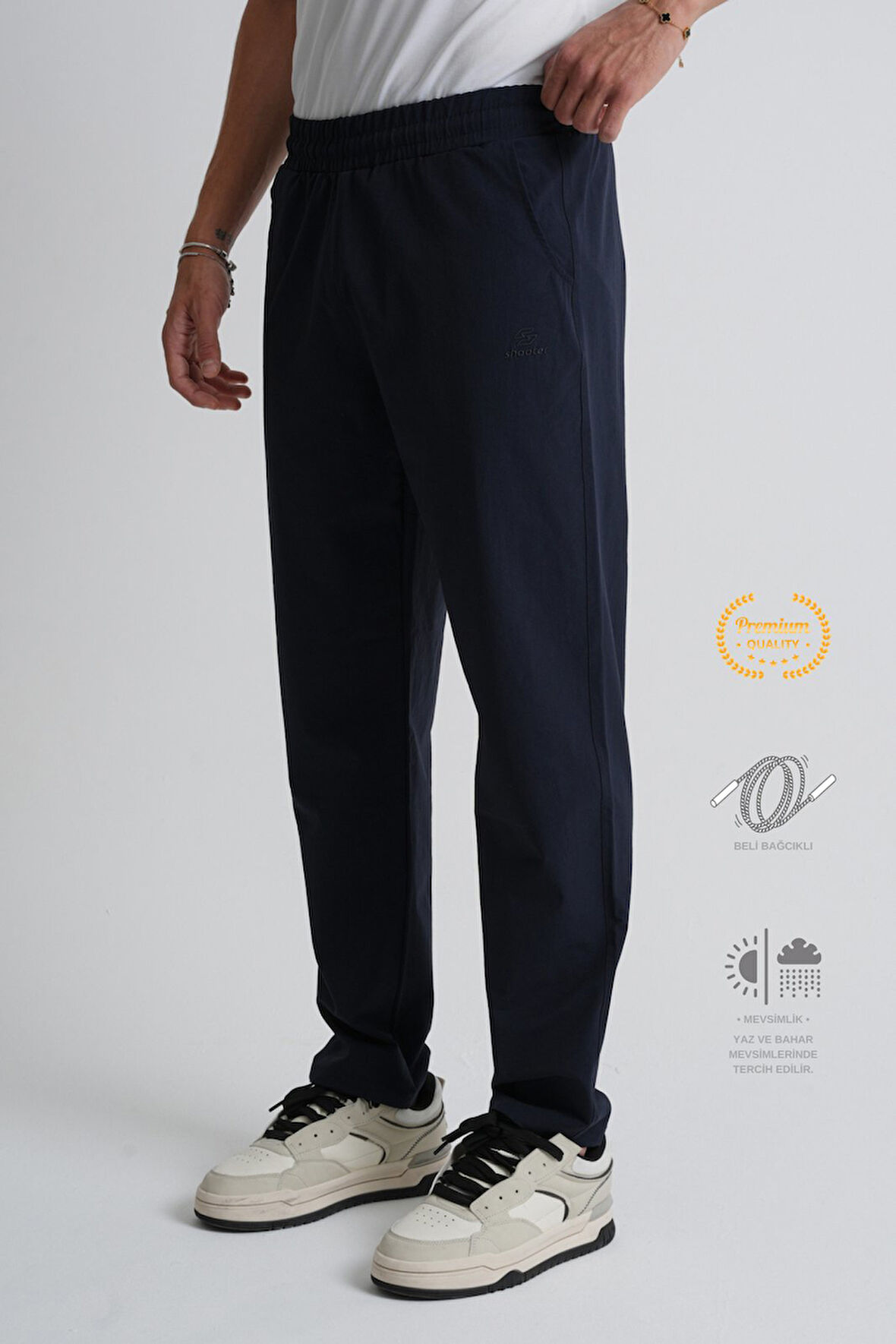 Lacivert - 2XL Lacivert Beli Bağcıklı Arka Cep Detaylı Rahat Kalıp Erkek Eşofman Alt