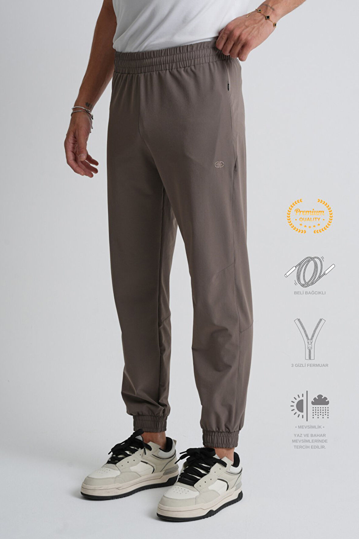 Toprak - 3XL Antrasit Paça Lastikli Beli Bağcıklı Fermuarlı Cepli Standart Kalıp Erkek Eşofman Alt